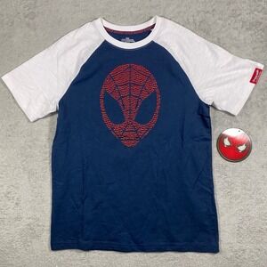 Marvel Spider-Man Studded Raglan T-Shirt‎ Navy White Boys XXL 18 MSD005ABWT